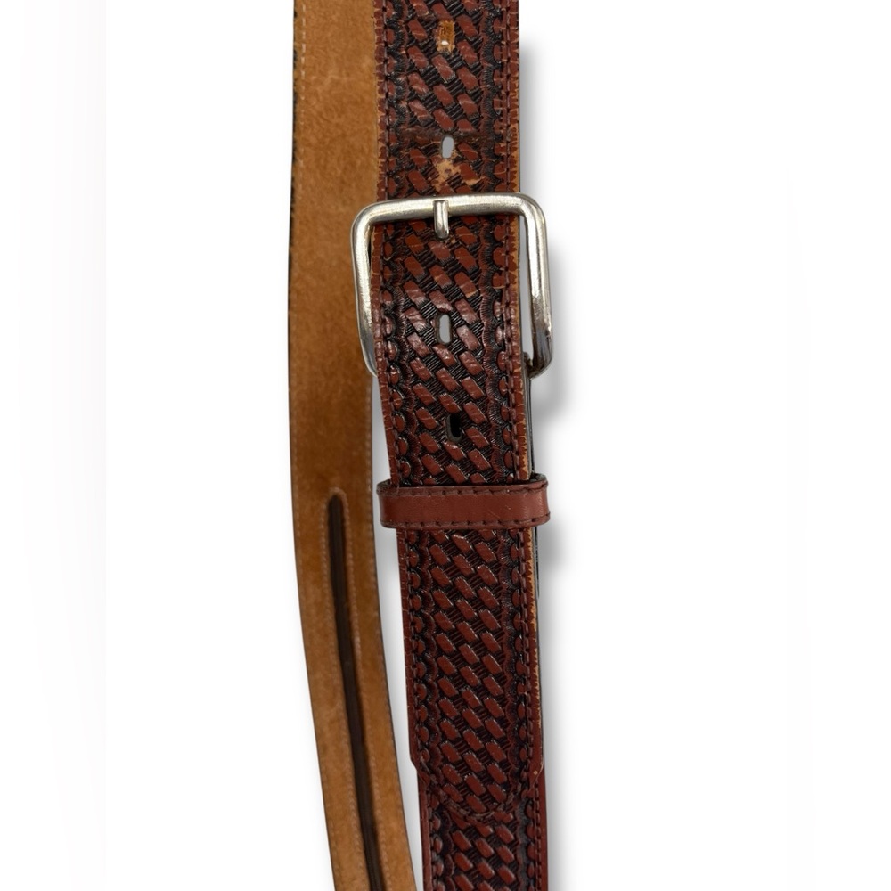 MEN'S HEAVY DUTY BASKET WEAVE WESTERN CASUAL WORK LEATHER BELT Brown 44 Lrg 1.5